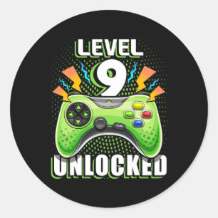 Level 9 Unlocked Video Game 9th Birthday Gamer Gif Classic Round Sticker
