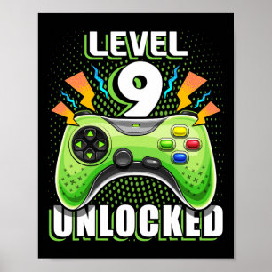 Level 9 Unlocked Video Game 9th Birthday Gamer Gif Poster