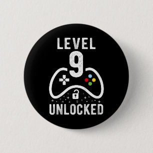 Level 9 Unlocked Video Game 9th Birthday Gift  6 Cm Round Badge