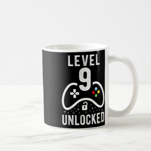Level 9 Unlocked Video Game 9th Birthday Gift  Coffee Mug (Right)
