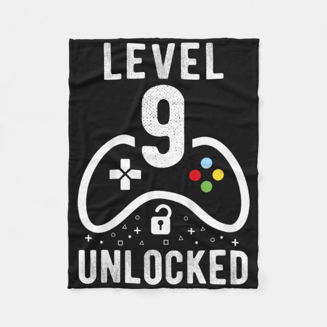 Level 9 Unlocked Video Game 9th Birthday Gift  Fleece Blanket (Front)