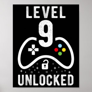 Level 9 Unlocked Video Game 9th Birthday Gift  Poster