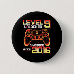 Level 9 Unlocked Video Game Party 9th Birthday Gam 6 Cm Round Badge