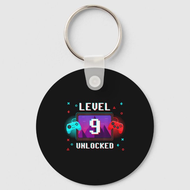 Level 9 Unlocked Video Gamer Funny 9th Birthday Bo Key Ring (Front)