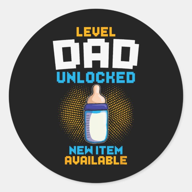 Level Dad Unlocked Pregnancy Announcement Gamer Fa Classic Round Sticker (Front)