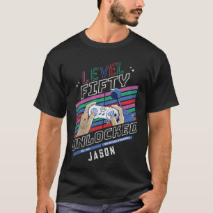 Level Fifty Unlocked Retro Gamer Birthday T-Shirt