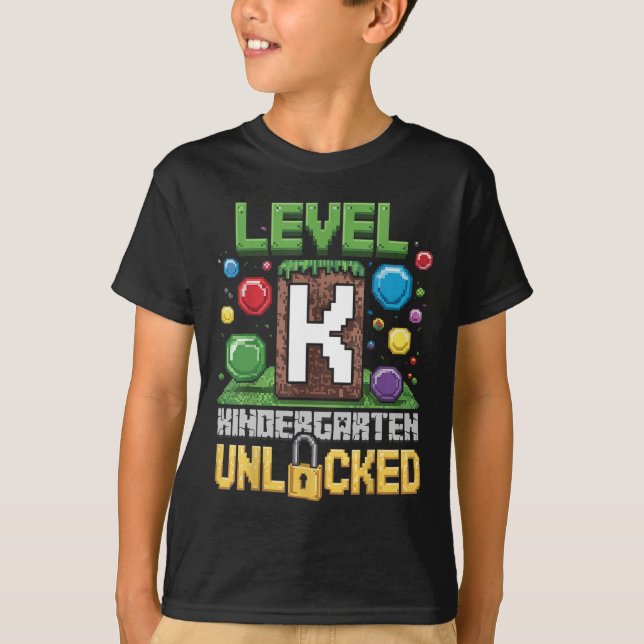 Level Kindergarten Unlocked Video Game Funny Back  T-Shirt (Front)