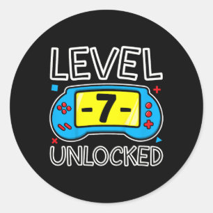 Level Seven Unlocked Video Game Boys Birthday 7 Ye Classic Round Sticker