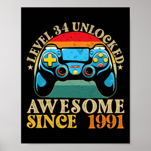 Level &#  Unlocked Awesome Since 1991 &# th Birt Poster
