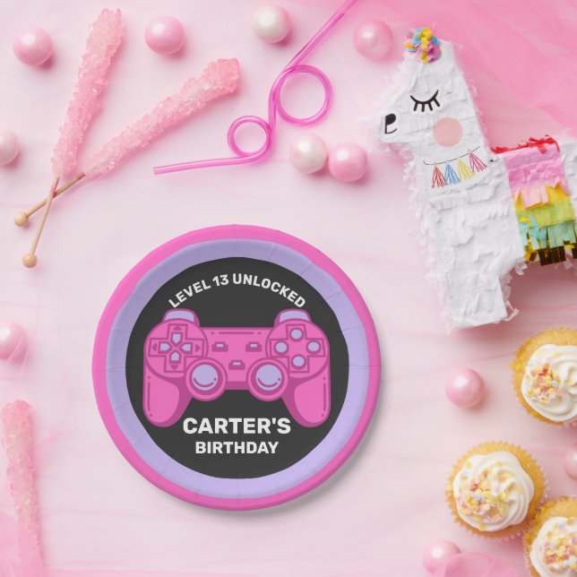 Level Unlocked Birthday Gamer Personalised Paper P Plate (Party)