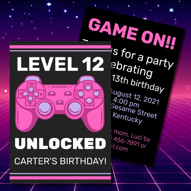 Level Unlocked Kid's Birthday Personalised Invitat Invitation (Creator Uploaded)