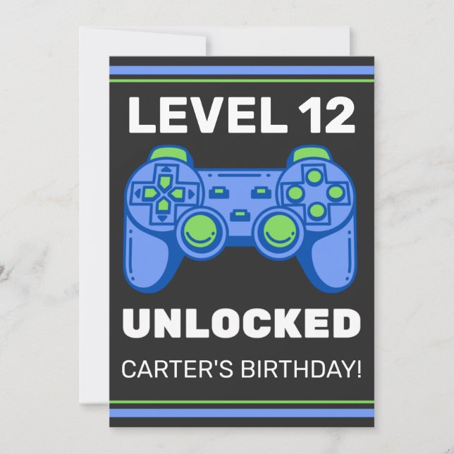 Level Unlocked Kid's Birthday Personalised Invitation (Front)
