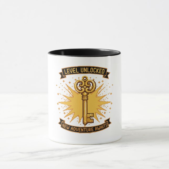 Level Unlocked Retro Gaming Pixel Art Key | New  Mug (Center)