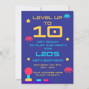 Level Up 10th Birthday Invite   Editable