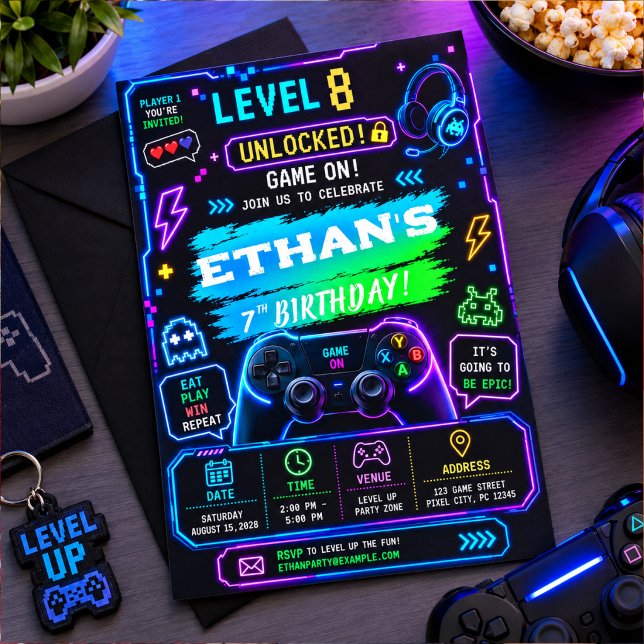  Level Up 7th Birthday Party Invitation (Creator Uploaded)