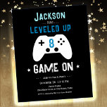 Level Up 8th Birthday Video Game Paper Sheet<br><div class="desc">Simple minimalist gaming controller gamer birthday invitation. You've reach level any age! All text is custom. Fun simple neon lines on the back of card.</div>
