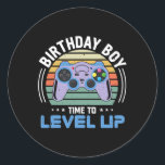 Level Up Birthday Boy Video Game Kids Party  Classic Round Sticker<br><div class="desc">Level Up Birthday Boy Video Game Kids Party</div>