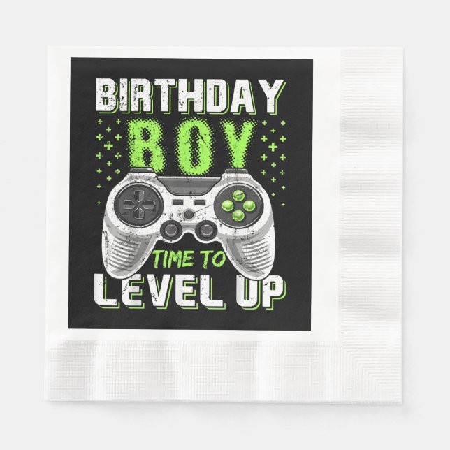 Level Up Birthday Boy Video Game Napkin (Front)