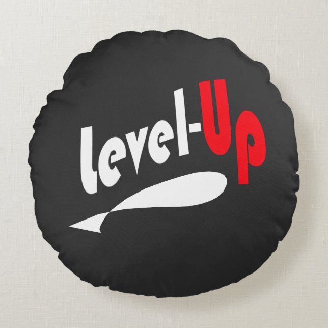 Level-Up Black round throw pillow (Front)
