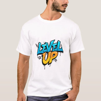 Level Up Blue Orange 3D Graffiti Gaming T-Shirt