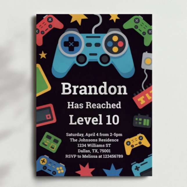 Level Up Boys Gamer 10th Birthday Party Invitation (Creator Uploaded)