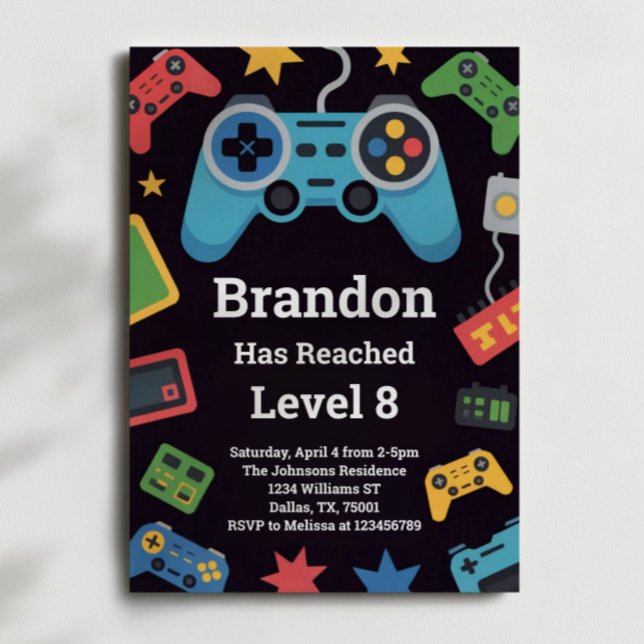 Level Up Boys Gamer 8th Birthday Party Invitation (Creator Uploaded)