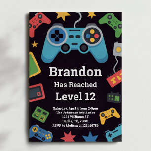 Level Up Boys Gamer Birthday Party Invitation
