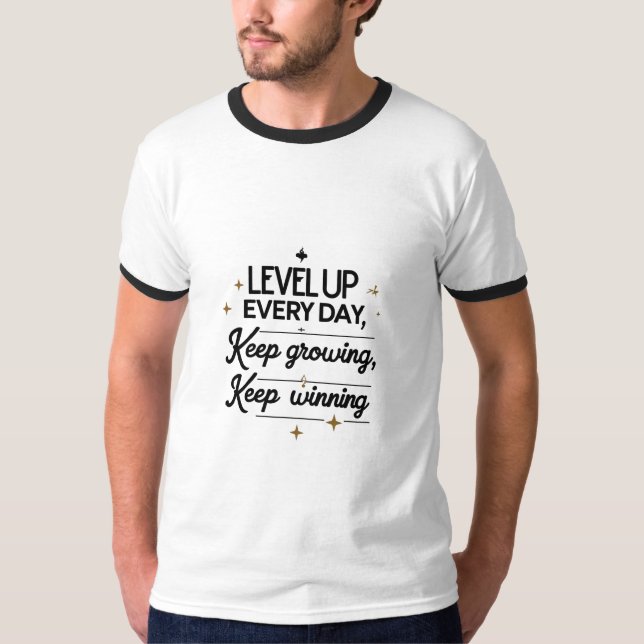 Level Up Every Day – Minimal Gold Star Tee (Front)