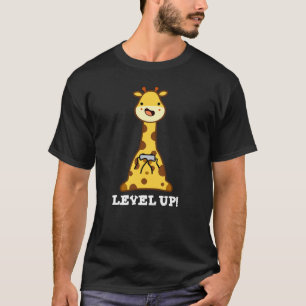 Level Up Funny Giraffe Pun Dark BG T-Shirt