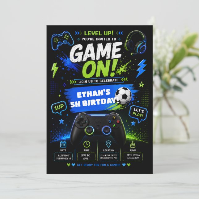 Level Up Game On Birthday Party Invitation (Standing Front)