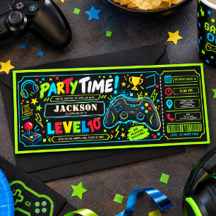 Level Up Gamer 10th Birthday Boy Ticket photo Invitation