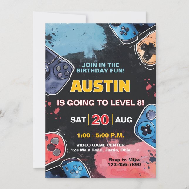 Level Up Gamer Any Age Boys or Girls Birthday Invitation (Front)
