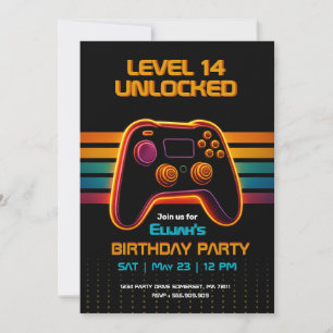 Level Up Gamer Birthday Invitation – Neon Game