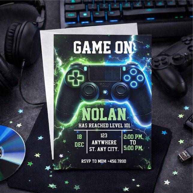 Level Up Gamer Birthday Invitation – Neon Game (Creator Uploaded)