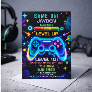 Level Up Gamer Birthday Invitation – Neon Game