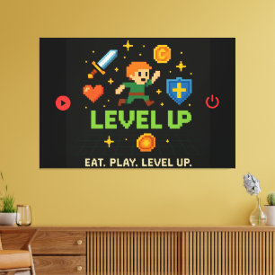 Level Up Gamer Canvas – Pixel Retro Wall Art