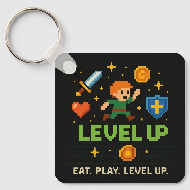 Level Up Gamer Keychain – Pixel Retro Style (Front)