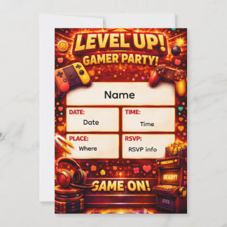 Level Up Gamer Party Invitation 