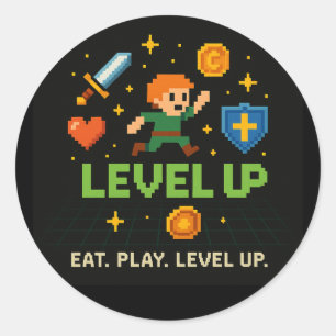 Level Up Gamer Sticker – Retro Pixel Gaming Art