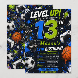 Level Up Gaming Sports Birthday Invitation