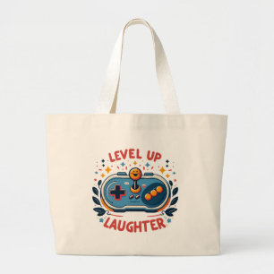 level up laughter large tote bag