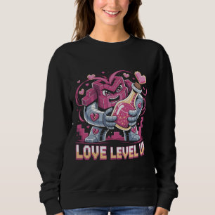 Level Up Love Voxel Pink Robot Heart Potion Retro Sweatshirt