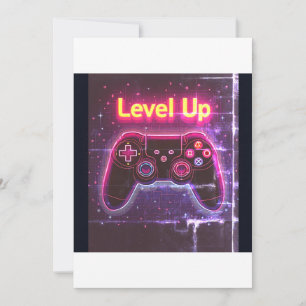 Level Up Neon Gamer Controller – Retro Pixel Art T Invitation