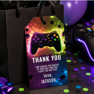 Level Up! Neon Video Game Birthday Party Gift Tags