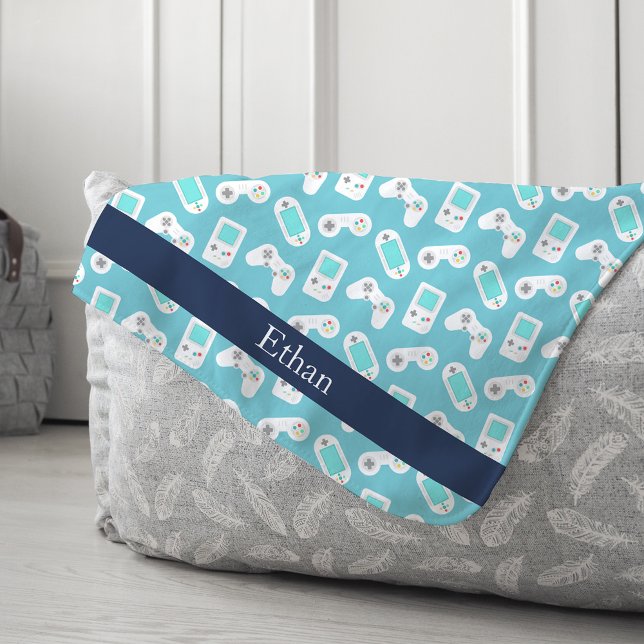 Level Up | Retro Gamer Pattern Personalised Sherpa Blanket (Creator Uploaded)