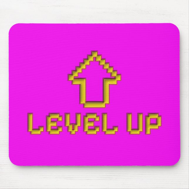 Level Up Retro Pixel Art Mousepad Electric Pink (Front)
