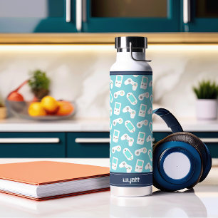 Level Up   Retro Video Game Pattern Personalised Water Bottle