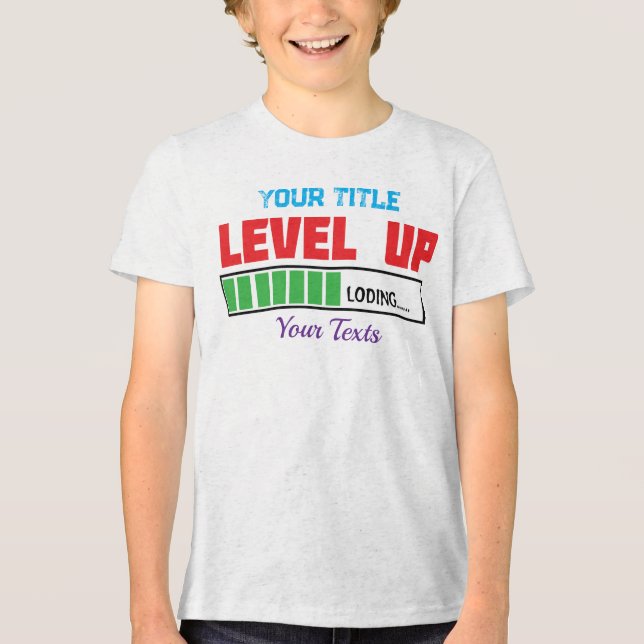Level Up text with green loading progress Tri-Blend Shirt (Front)