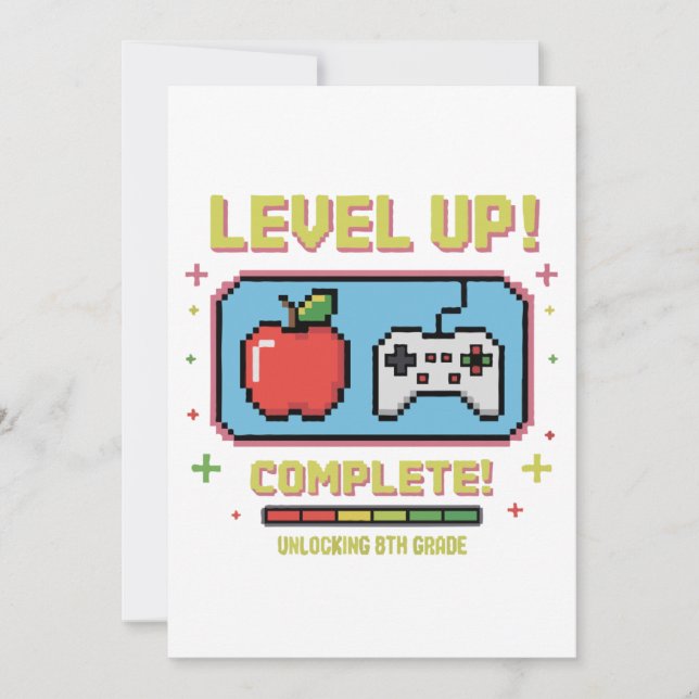 Level Up to 8th Grade Unlocked | Funny Gamer  Invitation (Front)