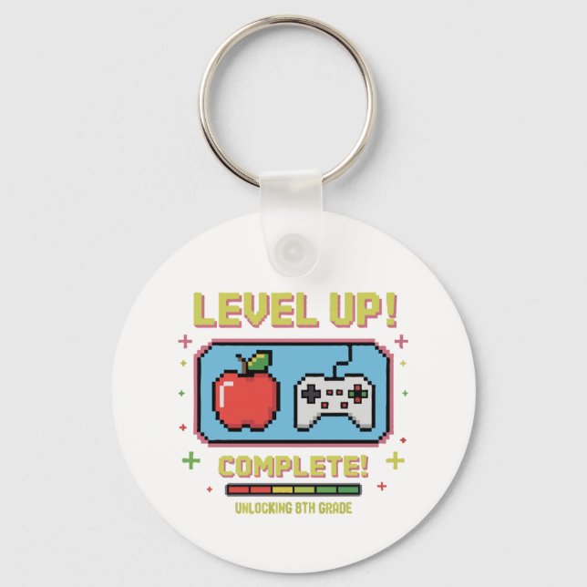 Level Up to 8th Grade Unlocked | Funny Gamer  Key Ring (Back)